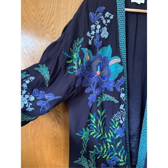 Monsoon Elliah Embroidered Open Kimono Navy Size L - Picture 6 of 12